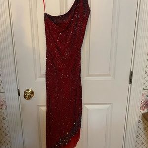 Fully Beaded Dark Red 100% Silk Formal Dress size Medium